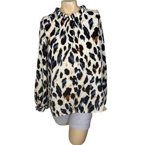 SHEIN Leopard Print Long Sleeve Blouse Neutral Size L